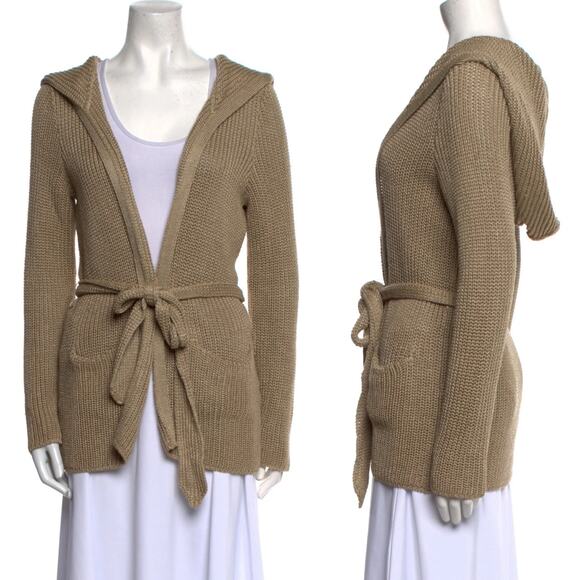 Ralph Lauren Purple Label Linen Silk Chunky Knit Hooded Cardigan w Belt Size S - Picture 1 of 11